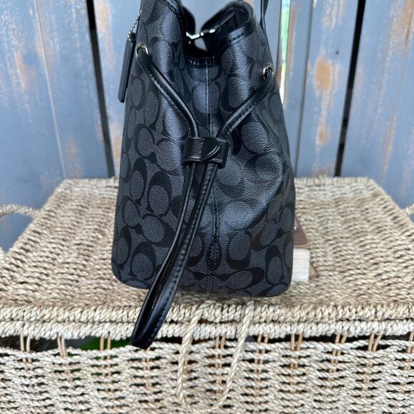 Coach Signature Drawstring Carryall Shoulder Tote Black Smoke/Black NWOT - Picture 3 of 16